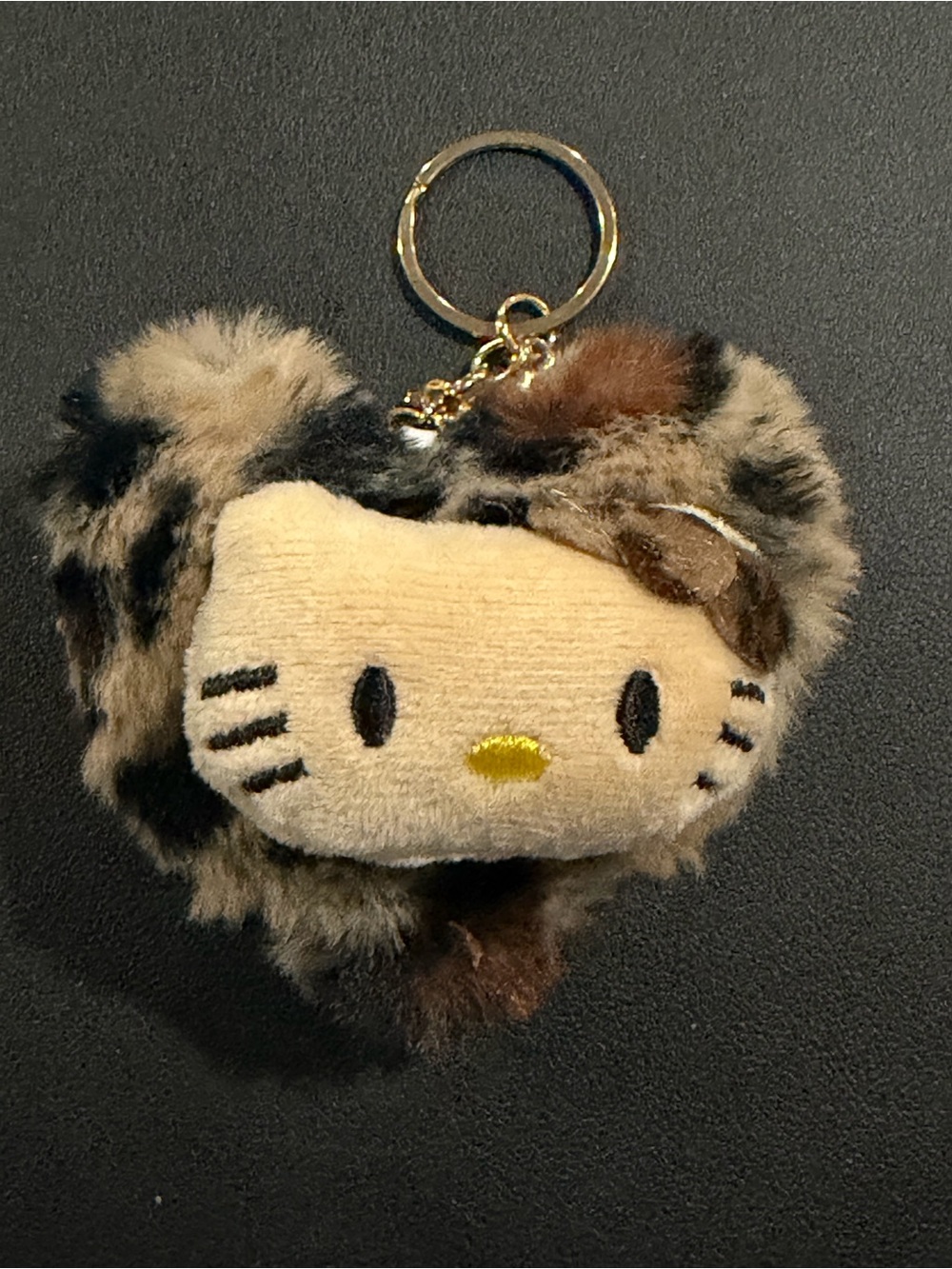 Hello Kitty Plush Leopard Print Keychain - Cream & Brown